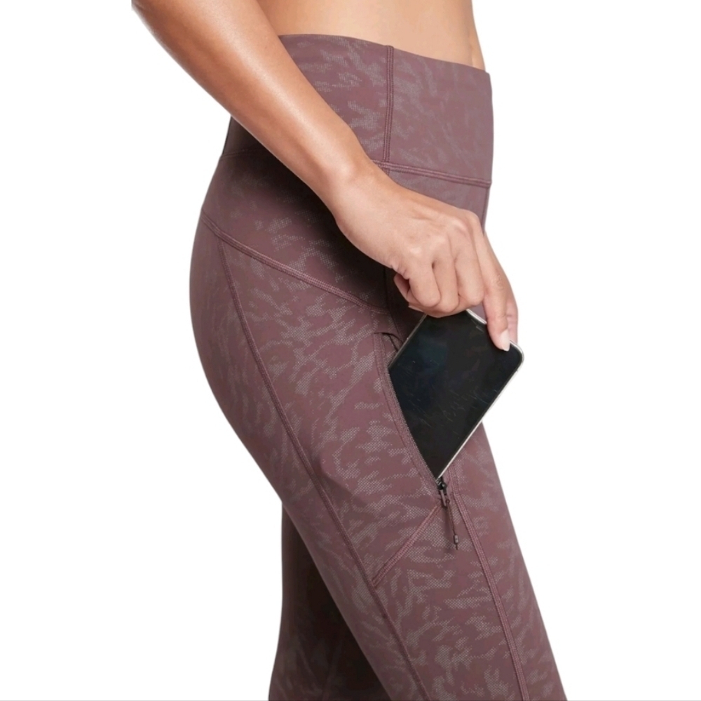 Athleta Womens‎ Rainier Reflective Printed Brown Leggings Size S